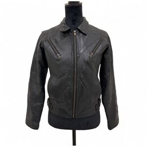 Vintage M‎ Collection Black Patchwork Leather Jacket Buckle Retro Grudge Punk S
